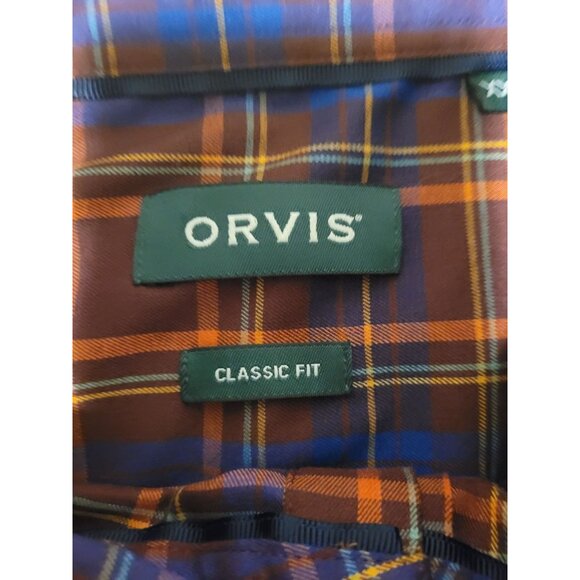 Orvis Mens Classic Fit Plaid Shirt 2XL Pol Wool Blend Rust blue classic business - Picture 4 of 7
